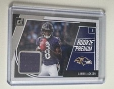 2018 Panini Donruss Rookie Phenom Lamar Jackson, Game Used Patch (RC) Card #17. rookie card picture