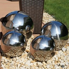 4 pcs Gazing Balls Stainless Steel Garden Shiny Chrome Home Patio Pond Ornaments