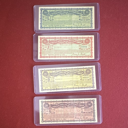 Montana Mining Loan & Investment Co Butte, MT Partial Payment Receipts Lot of 4