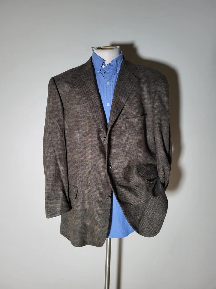 46R Pronto Uomo Italy SILK WOOL Glen Check Tweed Purple Brown Blazer Jacket NWOT - Image 2 of 4