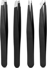 Derlaier 4Pcs Steel Tweezers Set, Eyebrow Blackhead Ingrown Hair Tool