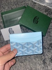 Men’s Light Blue Designer Cardholder Wallet With Box & Metal Card
