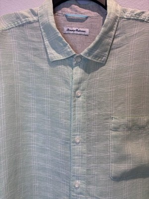 Men s Tommy Bahama Ventana Plaid 100% Linen Shirt light green 2X Resort