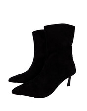 Kitten Heel Boots Womens UK 8 Black Faux Suede Ankle Pointed Toe Zip Smart Smart