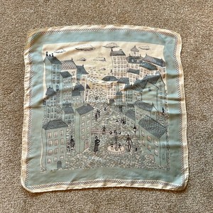 Vintage Unlabelled Mid-Century Silk Scarf c. 1950 Pen and Ink Central European
