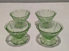 Jeannette Glass Co. Uranium Green Cherry Blossom Sherbet Ruffled Foot/Set of 4.