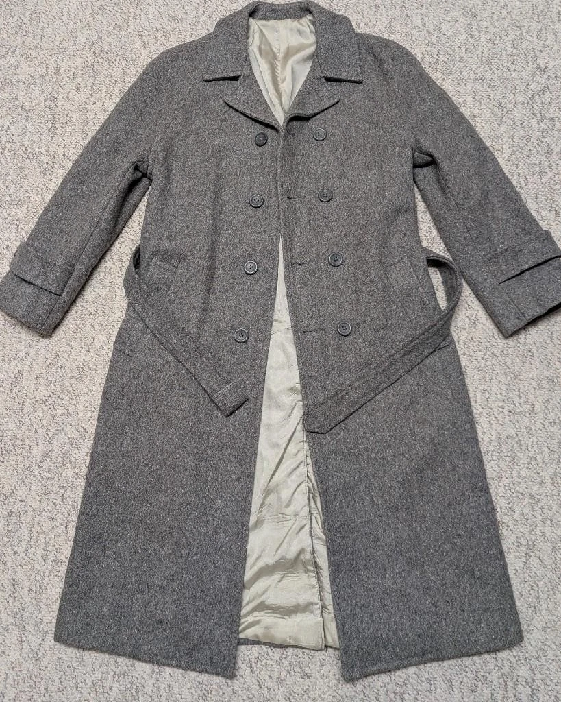 vintage USA made OVERCOAT polo style BELTED raglan 36 gray wool TWEED fleck XS image 5
