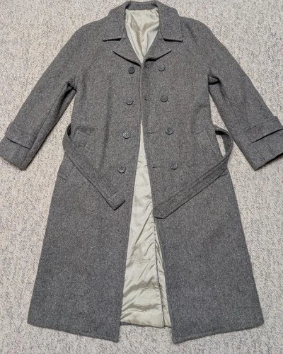 vintage USA made OVERCOAT polo style BELTED raglan 36 gray wool TWEED fleck XS image 5