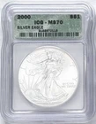 2000 SILVER EAGLE ICG MS70 GREEN LABEL LIGHT TONING ON REVERSE
