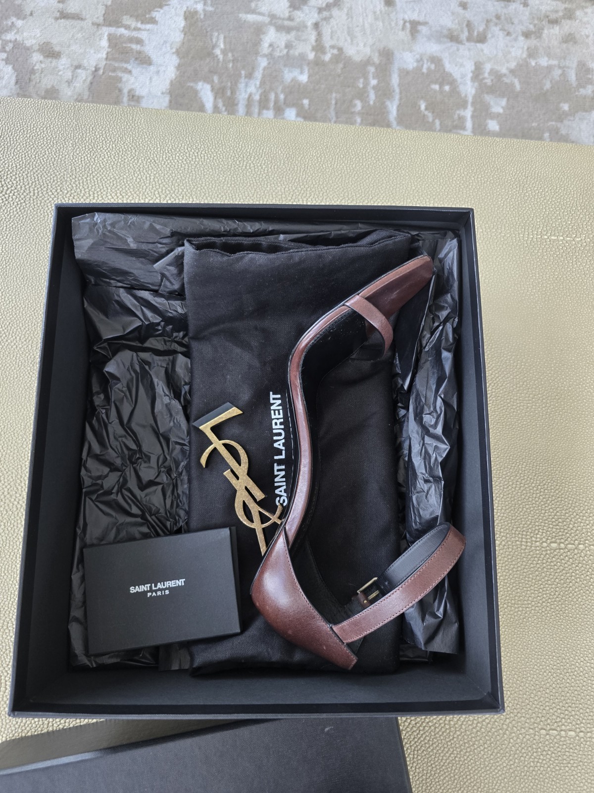 SAINT LAURENT SANDALI YSL MARRONI OPYUM PELLE TACCO MISURA (39)