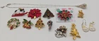 Christmas Brooch Pin Costume Jewelry Lot of 13 Vintage/Modern