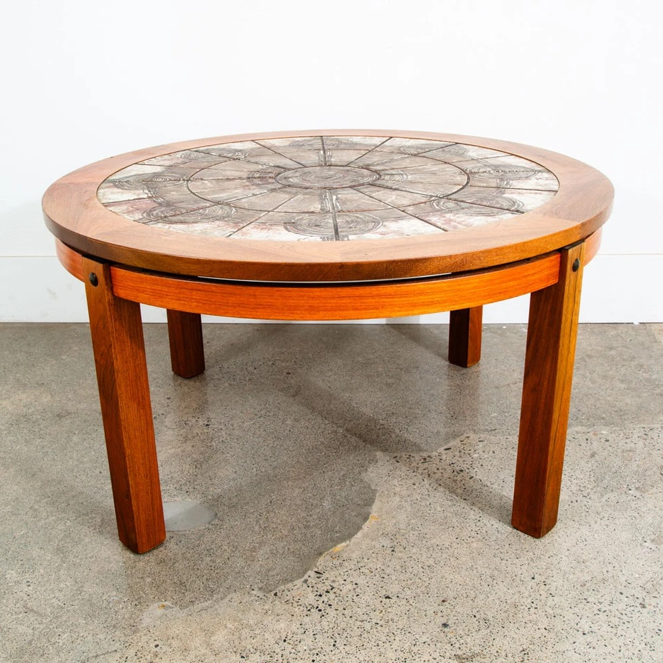 Mid Century Danish Modern Coffee Table Round Rosewood Tile Circular Signed Mcm Foto 4 de 4