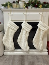 Set Of 3 20" Cable Knit Christmas Stocking Cream - Wondershop
