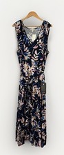 Loralette Seashore Maxi Dress Navy, White/Pink/Tan/Royal Blue Flowers, 26/28 NWT