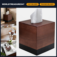 Wooden Square Tissue Box Cover Holder with Magnetic Bottom, Pine Cube for Home D