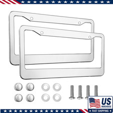 2pcs Chrome License Plate Frame 2 Holes Silver Stainless Steel Universal Car L
