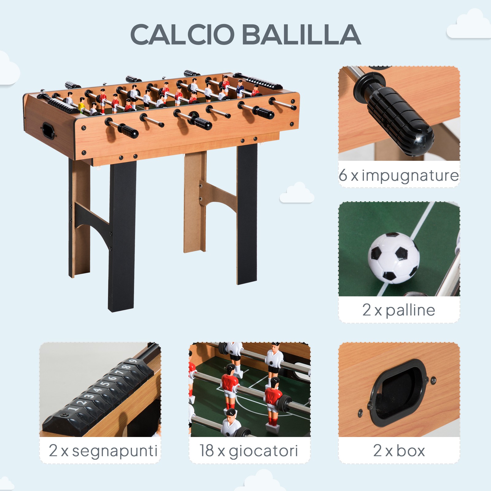 HOMCOM Mini Tavolo Multigioco 4 in 1, Calcio Balilla, Ping Pong, Biliardo Hockey foto 6