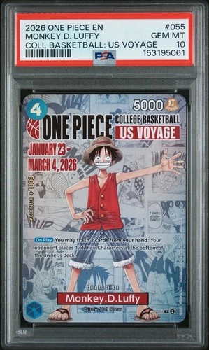 2026 One Piece Monkey D. Luffy College Basketball US Voyage #P-055 PSA 10