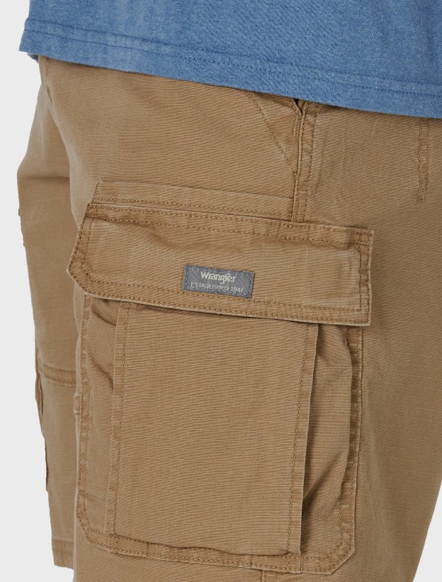 Men's Wrangler Relaxed Fit Cargo Shorts w Stretch Above Knee Oak Brown ALL SIZES