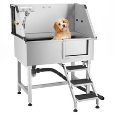 38'' Stainless Steel Dog Washing Station Pet Grooming Tub with Hot  Cold Faucet