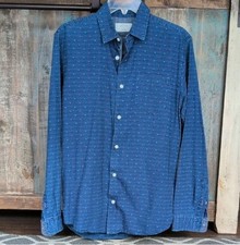 Jack Jones Cotton Button Down Shirt Faded Stripes Blue Pink Stitching- Men's S