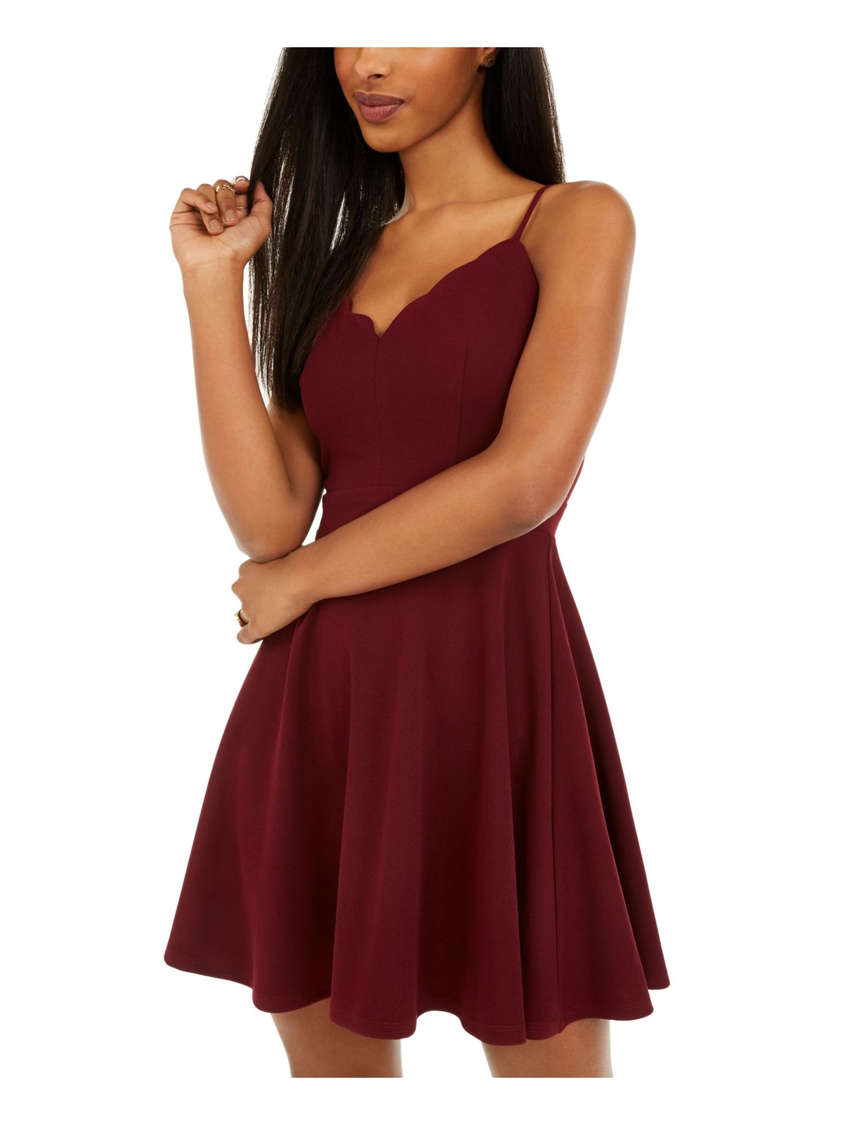 B DARLIN Womens Fit + Flare Short Dress Maroon Spaghetti Strap Juniors 5\6
