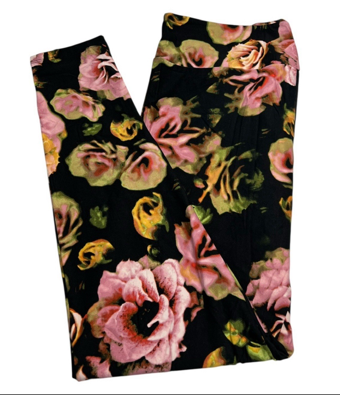 LuLaRoe Leggings TC Tall Curvy Unicorn BLACK Colorful ROSE Watercolor Floral Fun