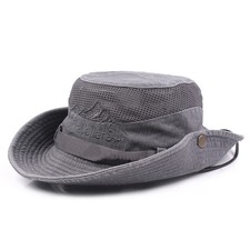 Sun Hat Men Cotton Embroidery Wide Brim Bucket Safari Boonie 7 1/4-7 5/8 Grey