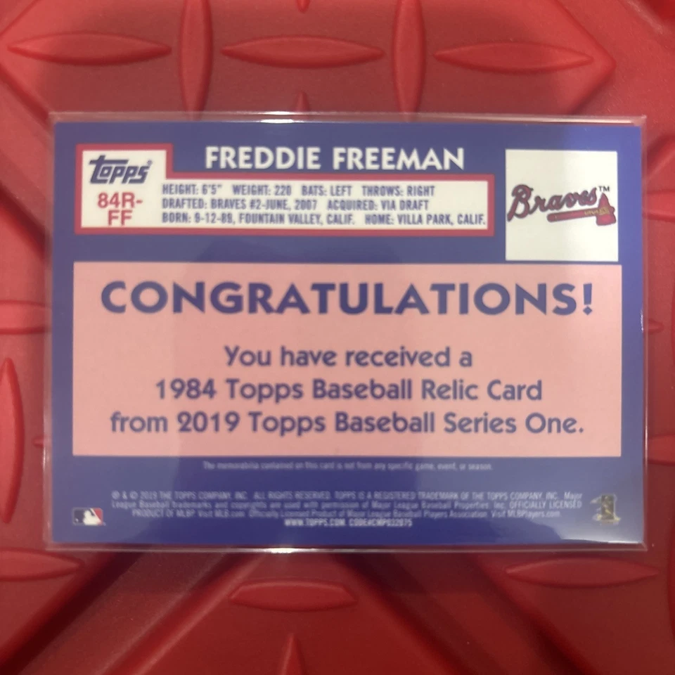 2019 Topps 1984 Topps Relics #84R-FF Freddie Freeman Braves NM-MT+ MEM - Image 2 of 2