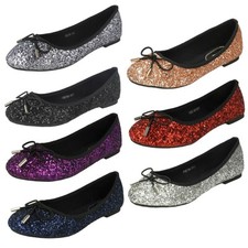 Ladies Anne Michelle Glittery Ballerina Shoes