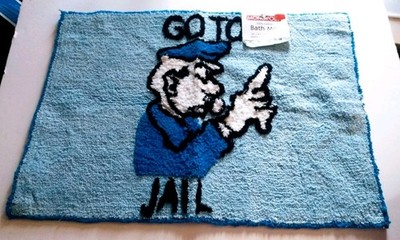 Vtg Monopoly ''Go To Jail'' Blue Board Game 30''x20'' Cotton Bath Mat Rug New Tags 