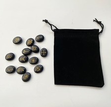 Black agate Witches Rune Stone Set Elder Futhark Runes with