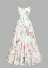 SHEIN MOD Women Floral White Dress Spaghetti Strap Long Size 12/0XL