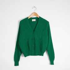 Vintage Pendleton Diamond Pattern Wool Cardigan Sweater Womens Medium Green USA