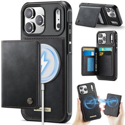 For iPhone 17 Pro Max 16e 15 14 13 12 11 Leather Detachable Wallet Mag Safe Case