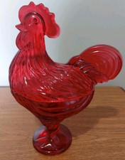 Rooster Glass Candy Dish! Red Color! NEW! 11x9x4.5