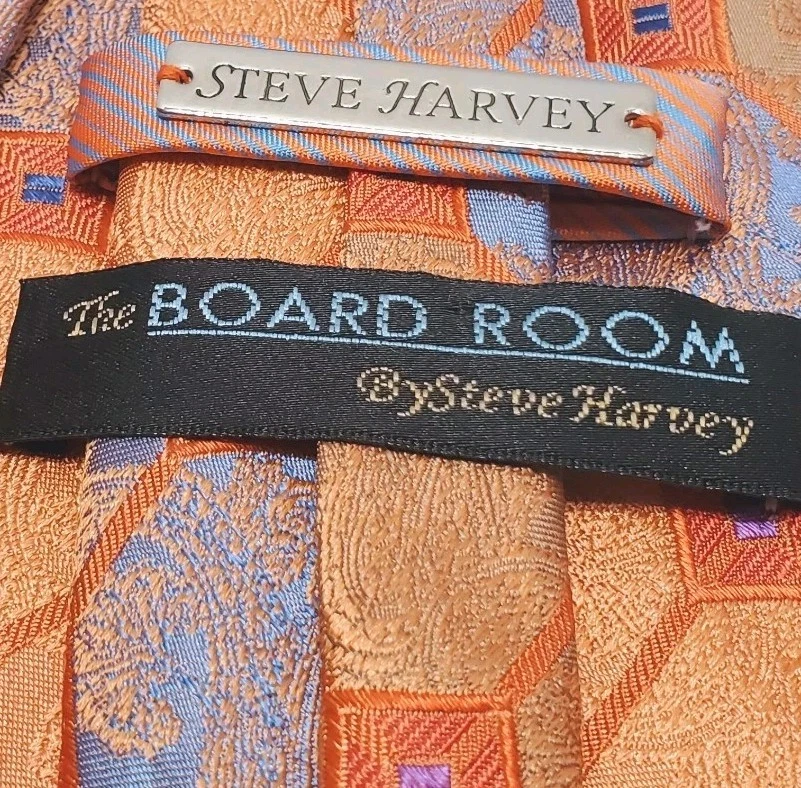 Steve Harvey Boardroom Orange Geometric Pattern Men's Silk Necktie - Image 2 of 4