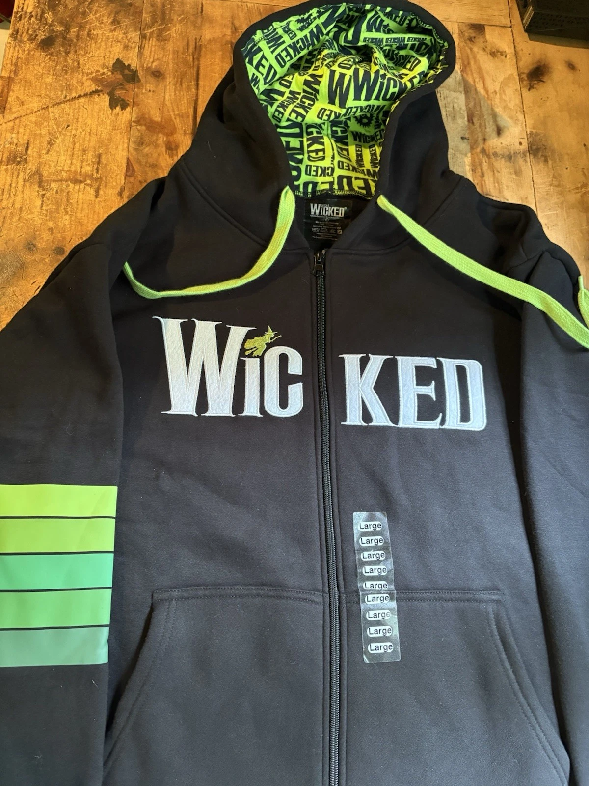 Wicked Wear Musical Embroidered Full-Zip Witch Hoodie Black Unisex Sweatshirt L