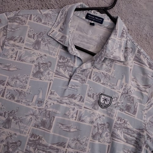 Peter Millar Polo Shirt Mens Small Hula Girl Graphic Crown Crafted Hawaiian Golf