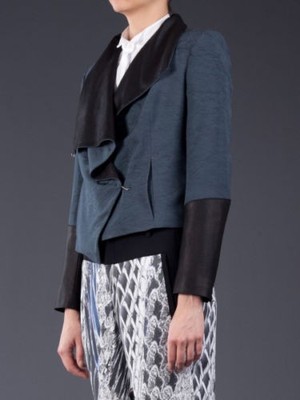 HELMUT LANG Perma COMB DUSTY Sapphire JACQUARD Jacket GOAT LEATHER