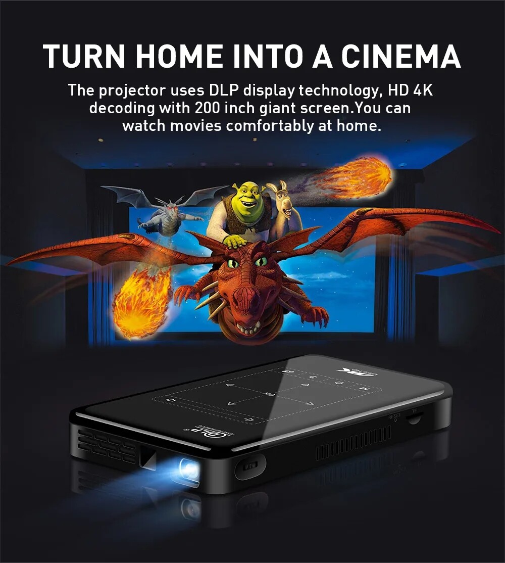 P09 Mini DLP Projector 4K Android 9.0 WiFi Bluetooth 1080P Home