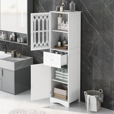 Tall Bathroom Cabinet with Doors Drawers Floor Standing Storage Shelf Organizer