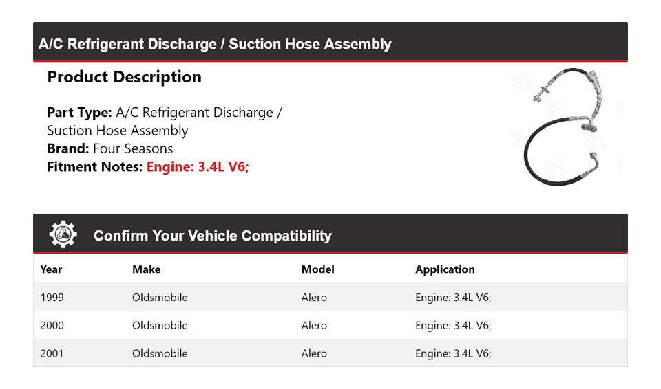 Conjunto de manguera de línea de succión de descarga Oldsmobile Alero 1999-01 4 estaciones 20 Foto 2 de 4