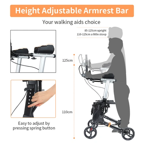 Upright Rollator Mobility Walker Folding Lightweight with Arm Support and Seat - Picture 6 of 13
