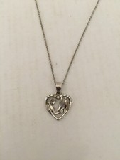Silver chain Necklace 18" L w/ heart-shaped girl  hors Sterling pendant 1/2"w