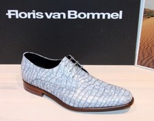 FLORIS VAN BOMMEL Schnürer Leder-Halbschuh Kroko - DE STIJLER Blue - Neu !