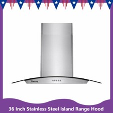 900CFM 36 inch Island Mount Range Hood Stainless Steel Glass 3-Speed Fan LEDs