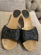 Salvatore Ferragamo Platform Wooden Leather Mules Clogs Sandals Size 8 UK 5.5