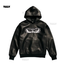 Berserk Leather Hoodie-Anime Hoodie-Gothic Hoodie - Embroidered Leather Hoodie