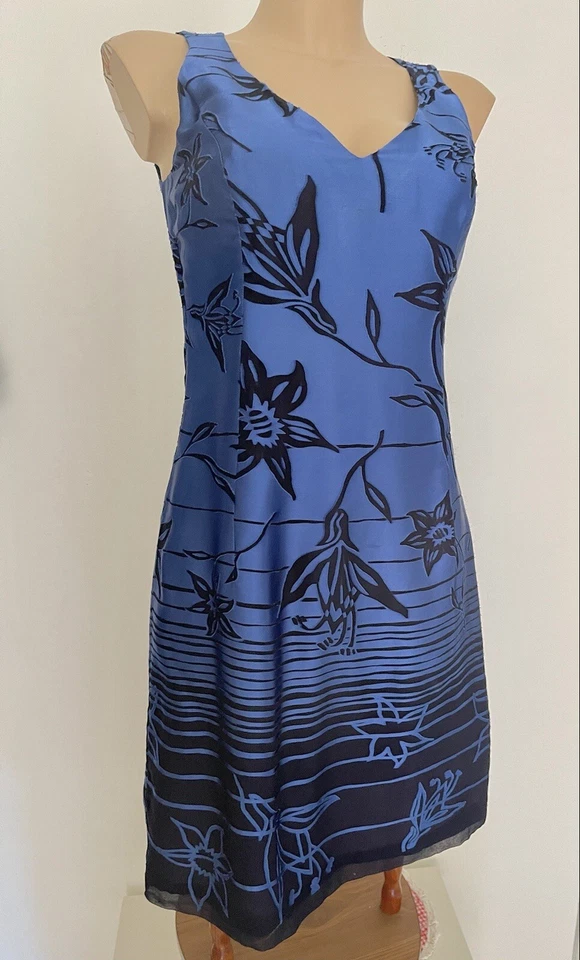 KENZO Mini Dress 38 S-M Electric Blue 100% Silk Floral Leaves Party Cocktail 💙 — 第 4/4 张图片